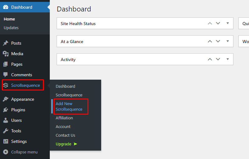 Add New Scrollsequence from the Dashboard