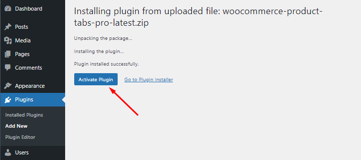 Activate WordPress Plugin WooCommerce Product Tabs with License Key