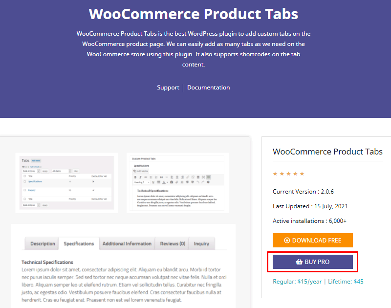 WooCommerce Product Tabs Pro Purchase