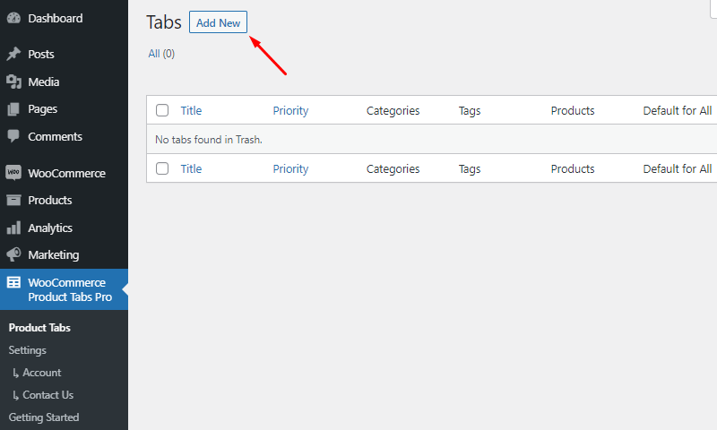 Create Custom Tab on WooCommerce Product Tabs by clicking on Add New