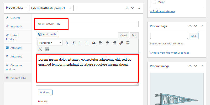 Enter Title And Description on new WooCommerce Product Tabs