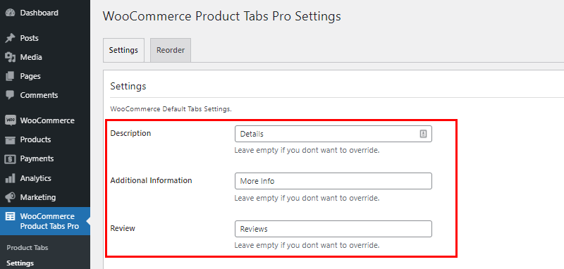 Renaming Default Tabs Using WooCommerce Product Tabs