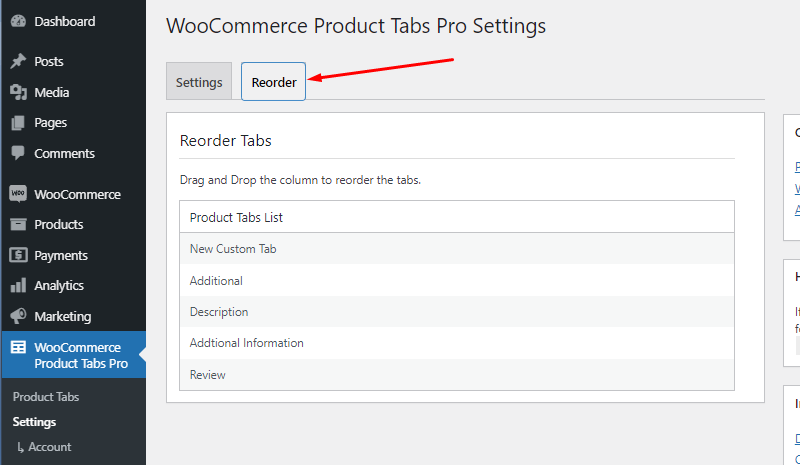 Reorder WooCommrece Tabs by drag and drop with WooCommerce Product Tabs