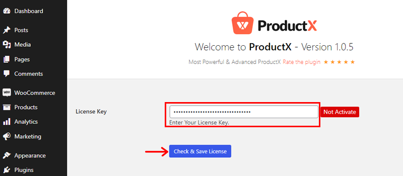 Adding License Key Of ProductX Blocks Plugin