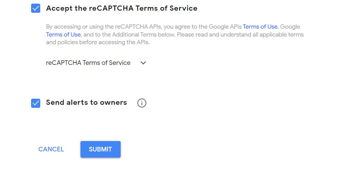 reCaptcha terms and conditions