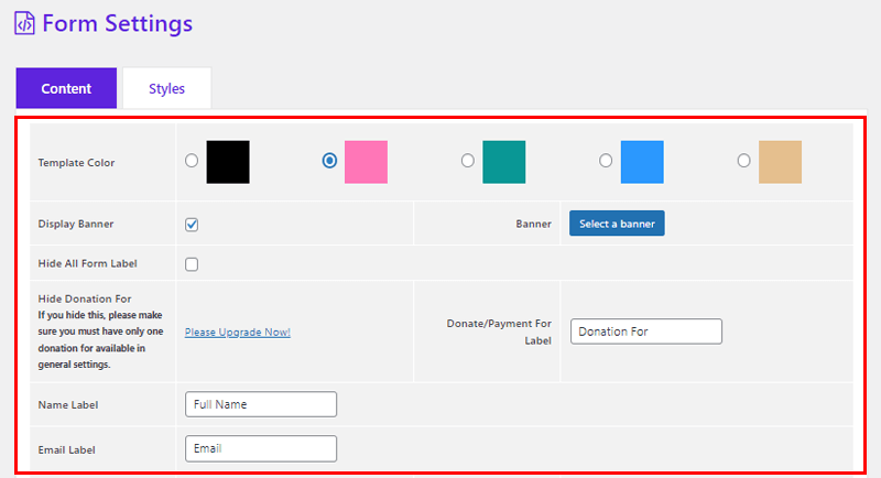 Configuring Content Tab Settings
