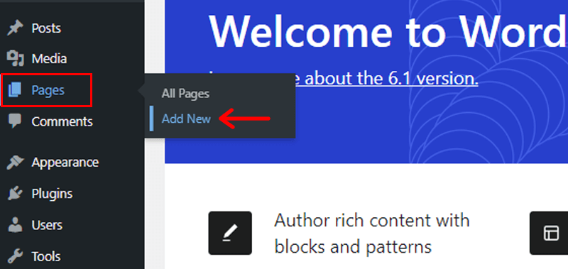 Navigate to Pages and Click on Add New Option