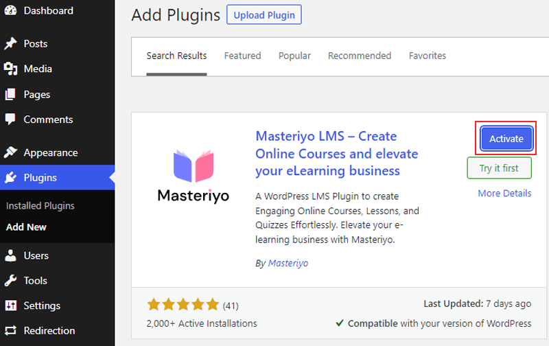 Activate Masteriyo Plugin Free Version