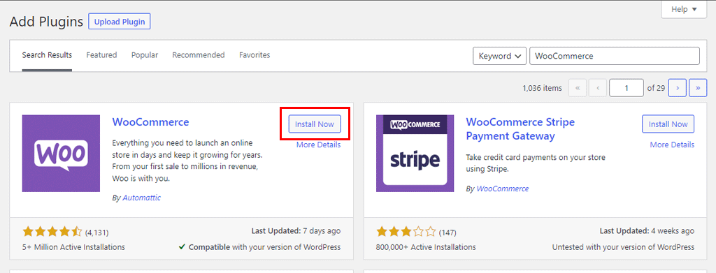 Search And Install WooCommerce Plugin