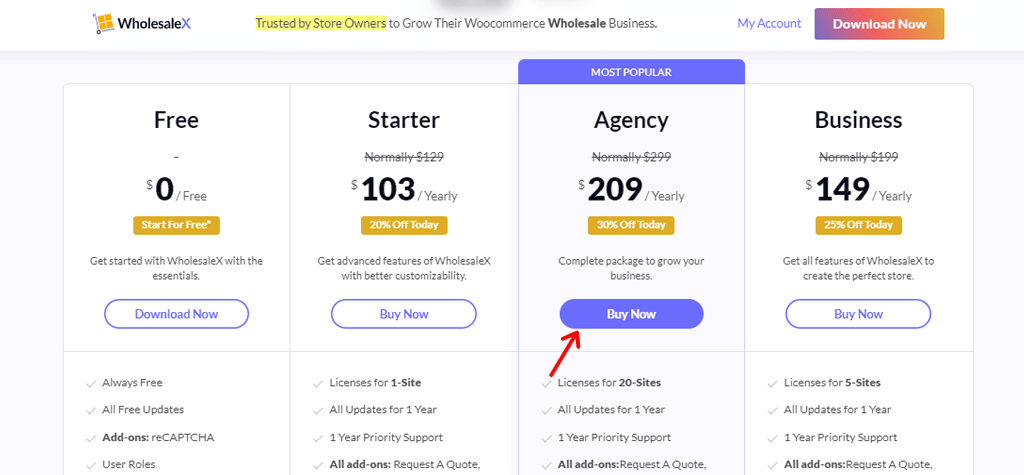 Pricing List of WholesaleX Plugin